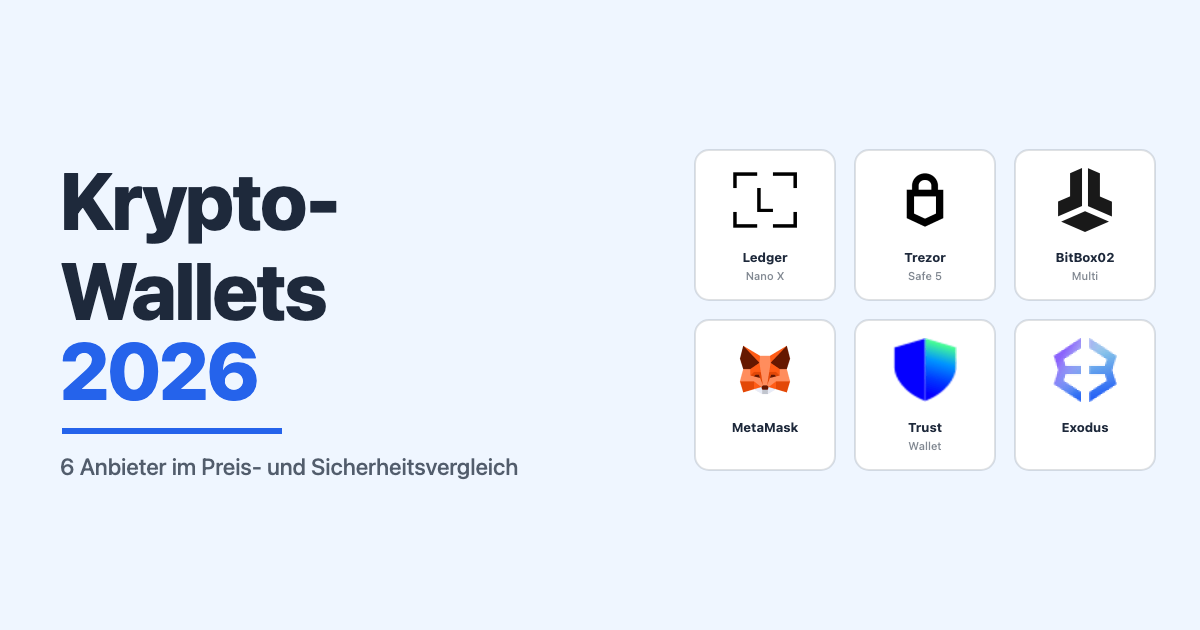 Krypto-Wallets Vergleich 2026: Ledger, Trezor, BitBox02, MetaMask, Trust Wallet, Exodus