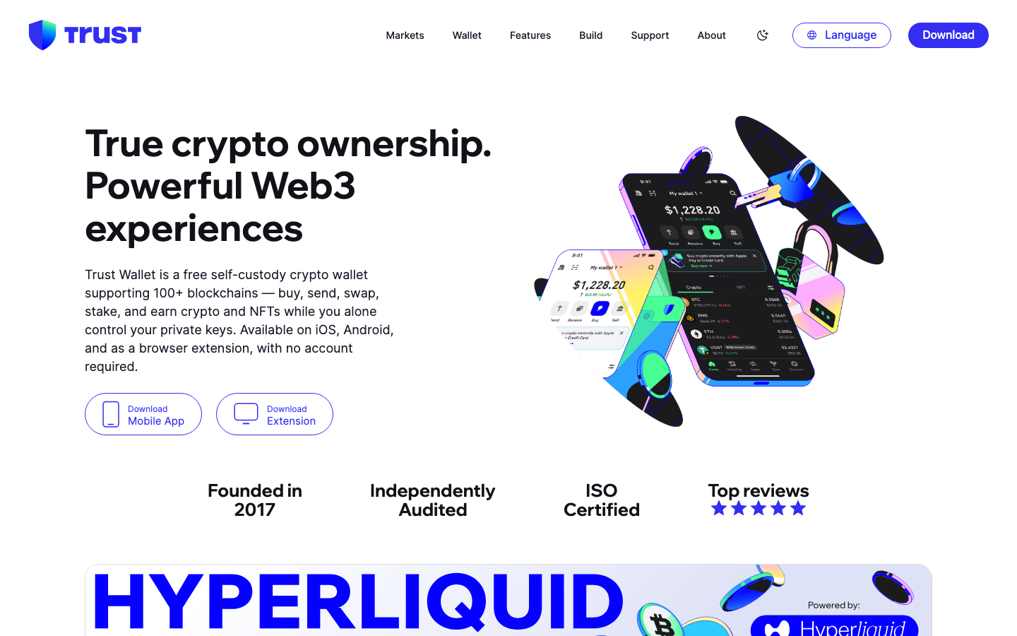 Startseite von Trust Wallet